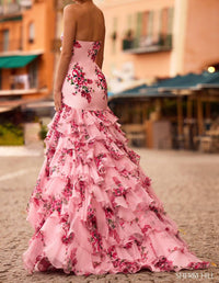 Sherri Hill Strapless Floral Taffeta Mermaid Gown in pink print - women's dress - view 4