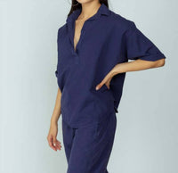 A SHIRT THING Delilah Collared V-neck Shirt in navy - women's blouse - view 4