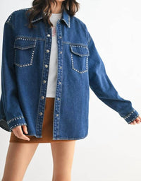 WISHLIST Studded Denim Long Sleeve Shirt in blue - women's shirt