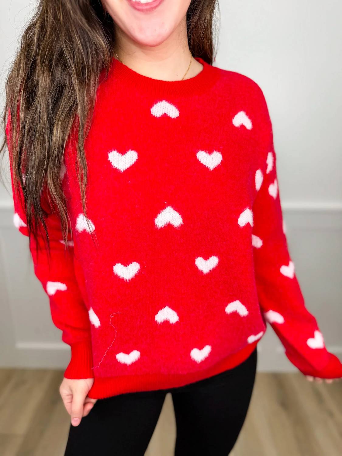 Adora - Spinning Hearts Knit Long Sleeve Sweater Top