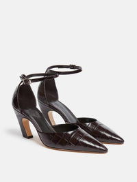 Le Monde Béryl Women's Victoria Croc Embossed Pump in brown - women's heels