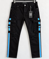 Industrial Indigo - Men's Distressed Denim Cargo Pants