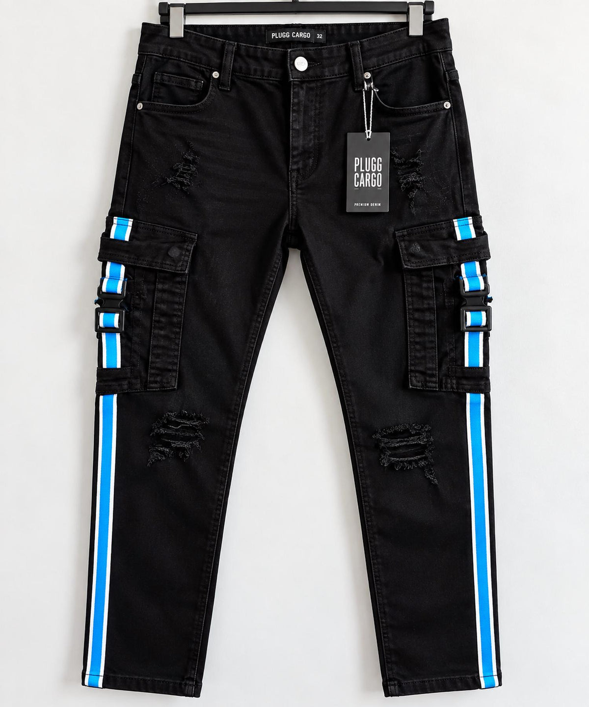 Industrial Indigo - Men's Distressed Denim Cargo Pants