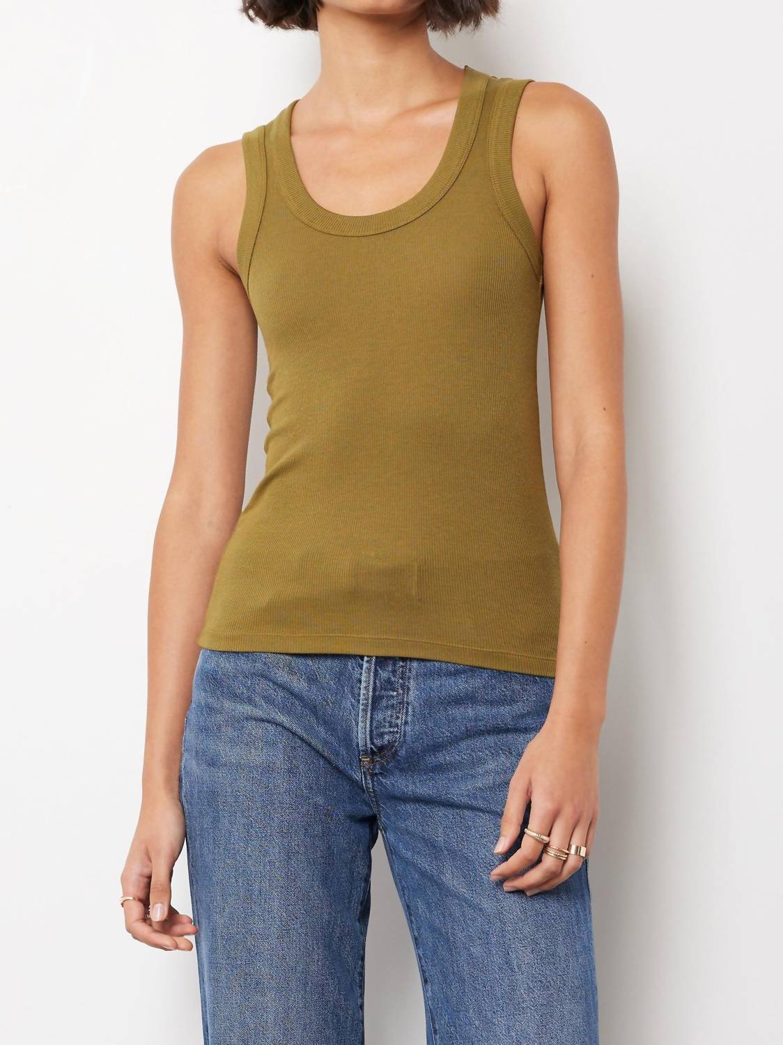 Bobi - Deep Scoop Fitted Ribbed Tank Top