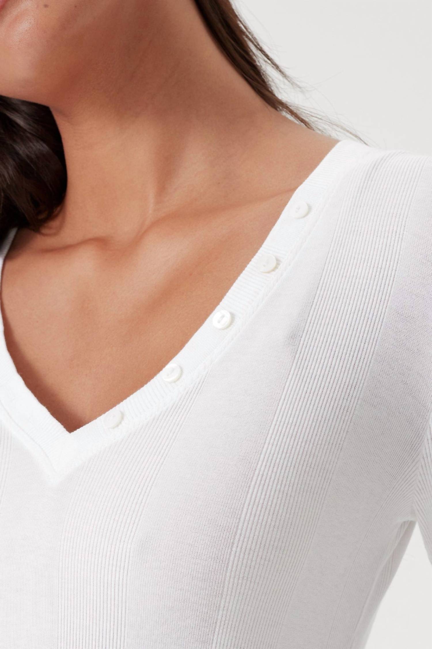 GOLDIE Valerie Long Sleeve V Neck Top in white - women's long sleeve top - alternate view