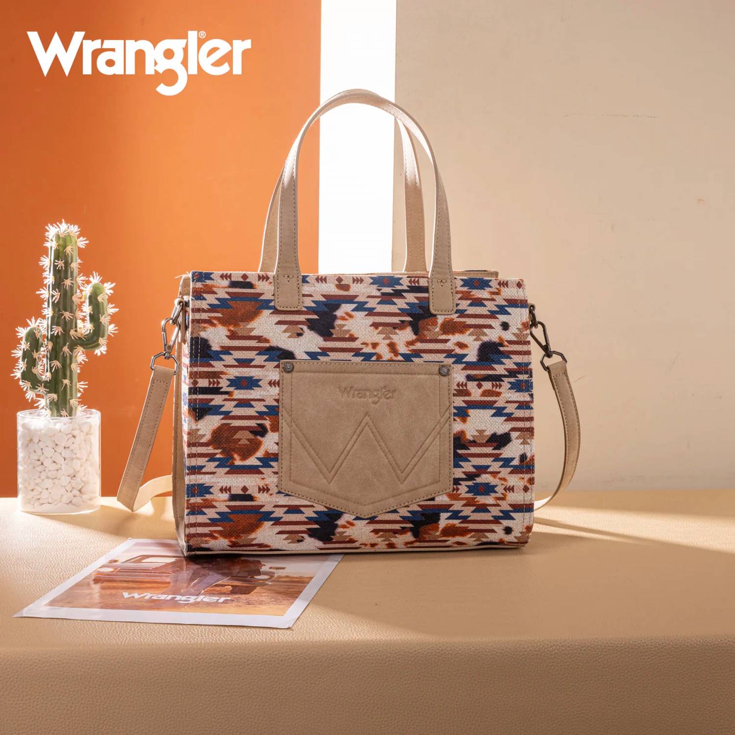 Wrangler Aztec Print Tote in khaki - women's bag - detail view