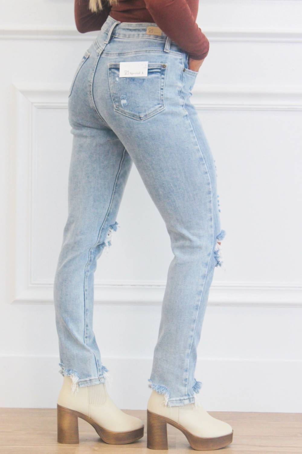 Special A - Chelsea High Waisted Distressed Straight Jeans