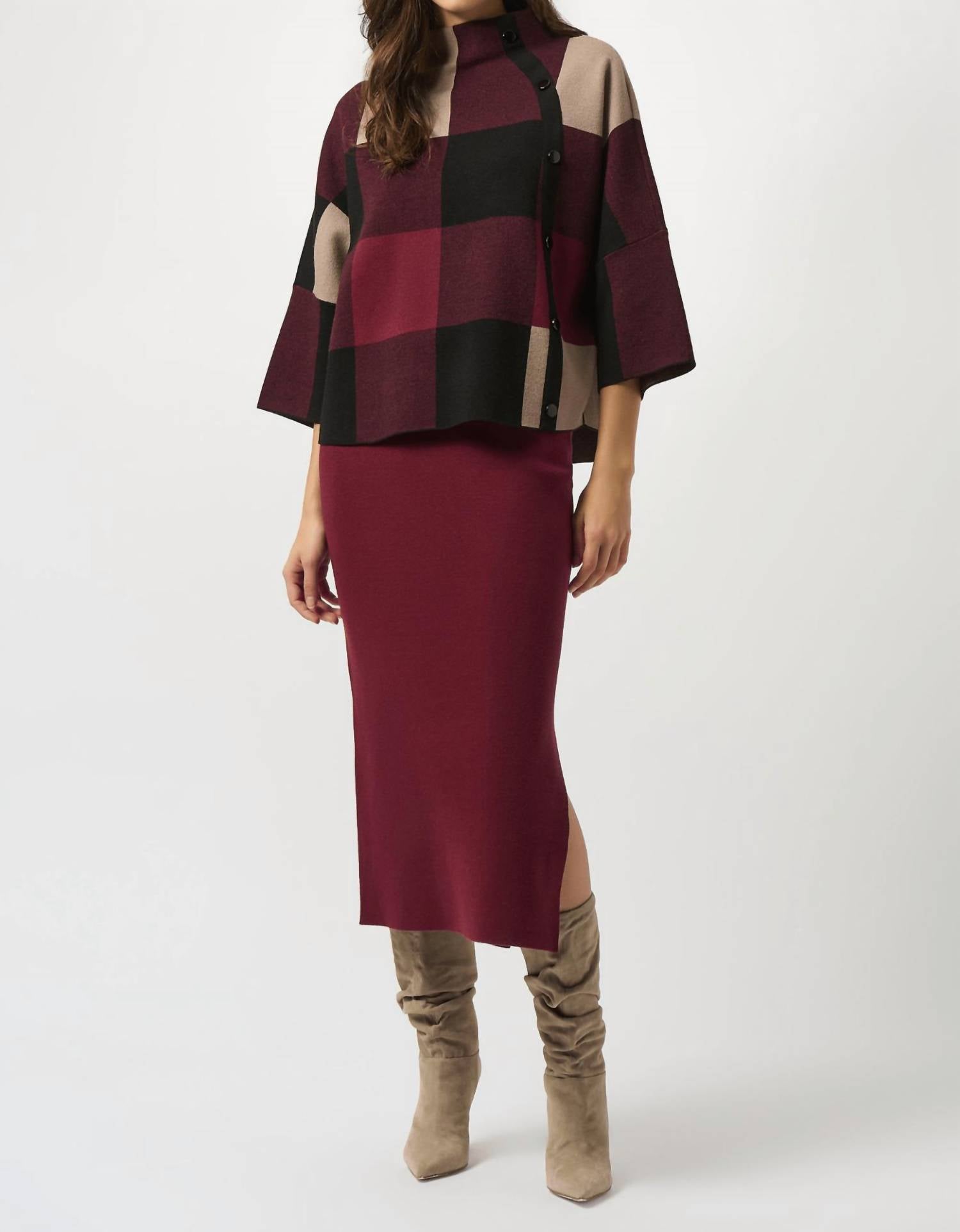 Joseph Ribkoff - Plaid Jacquard Sweater Knit Top