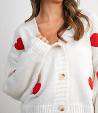Buttermelon Heart Pattern Cropped V-Neck Cardigan in white - women's cardigan - view 5