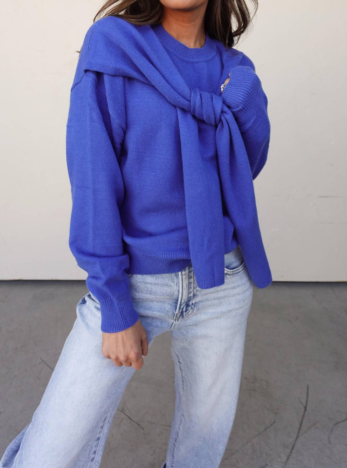 Skies Are Blue - Crew Neck Sweater With Shoulder Draping