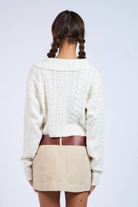 Sky To Moon - Collared Cable Crop Sweater
