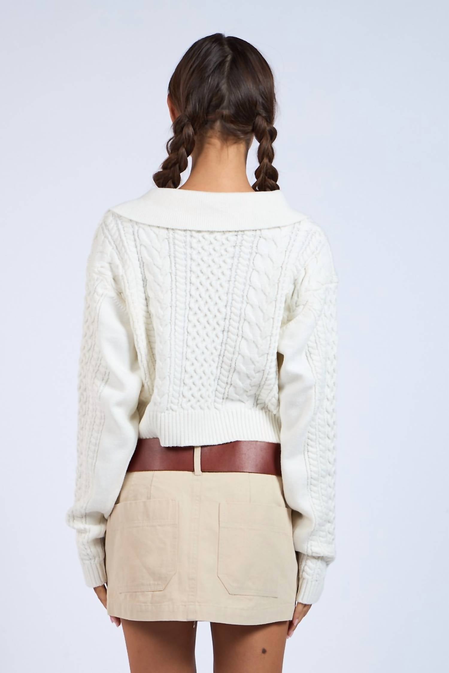 Sky To Moon - Collared Cable Crop Sweater