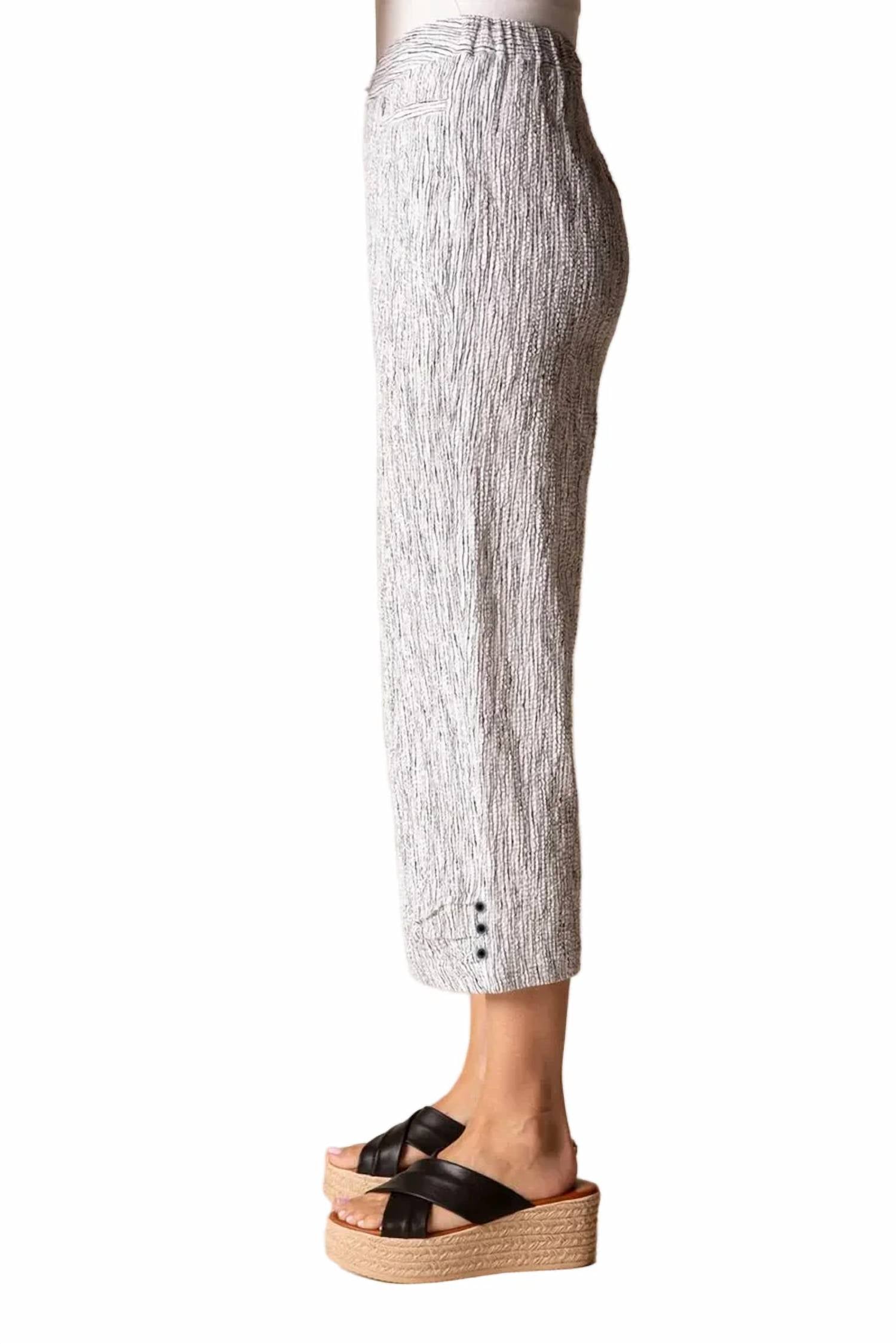 Habitat - Crinkle Crepe Stripe Pleat Button Capri Pants - Plus