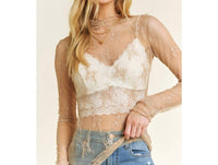 Sweet Generis - Mesh Lace High Neck Design Long Sleeve Fitted Top - Plus