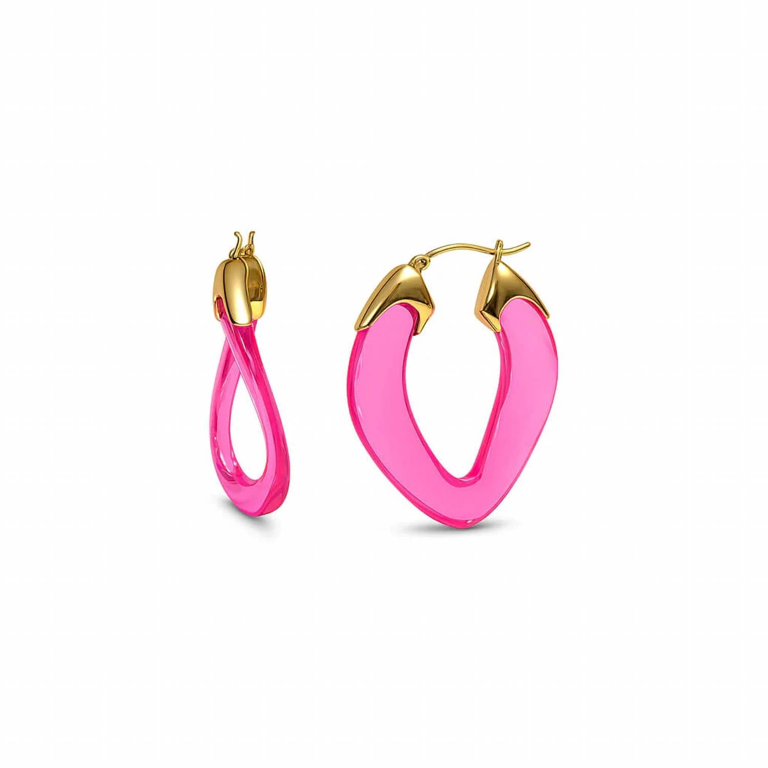 Gold & Honey - Women's Curb Link Lucite Birthstone Hoop Earrings