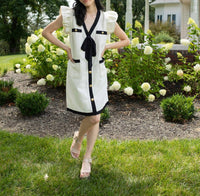 voy Ribbon Ruffle Tweed Mini Dress in cream - women's dress - alternate view