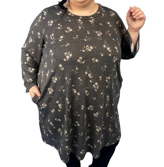 Voll Style - 3/4 Sleeve Floral Long Tunic Top