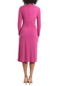 Maggy London - Waist Gather Long Sleeve Midi A-line Dress