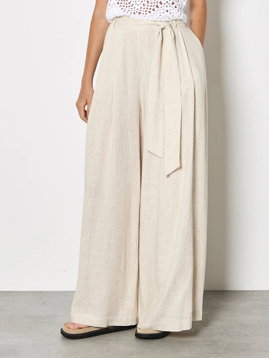Apricot - Wide Leg Linen Trousers