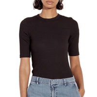 Enza Costa Textured Knit Half Sleeve Bodysuit in black - women's shirt