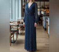 Eliza J Sparkling Long Sleeve Maxi Dress in navy - women's dress