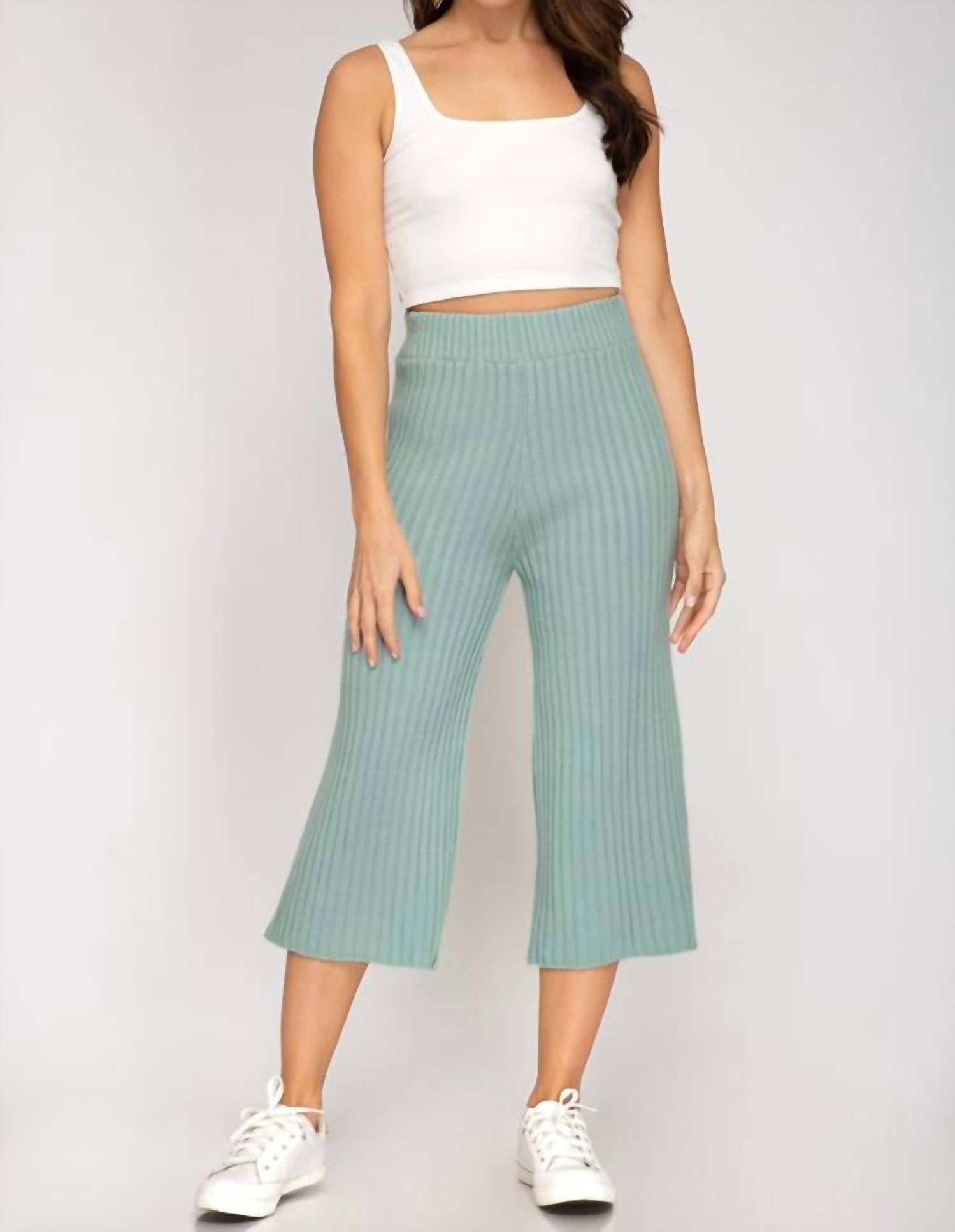 She + Sky - Rib Knit Sweater Culotte Pants