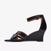 Clarks Women's Cielo Charm Wedge Sandal in black leather - women's sandal - alternate view