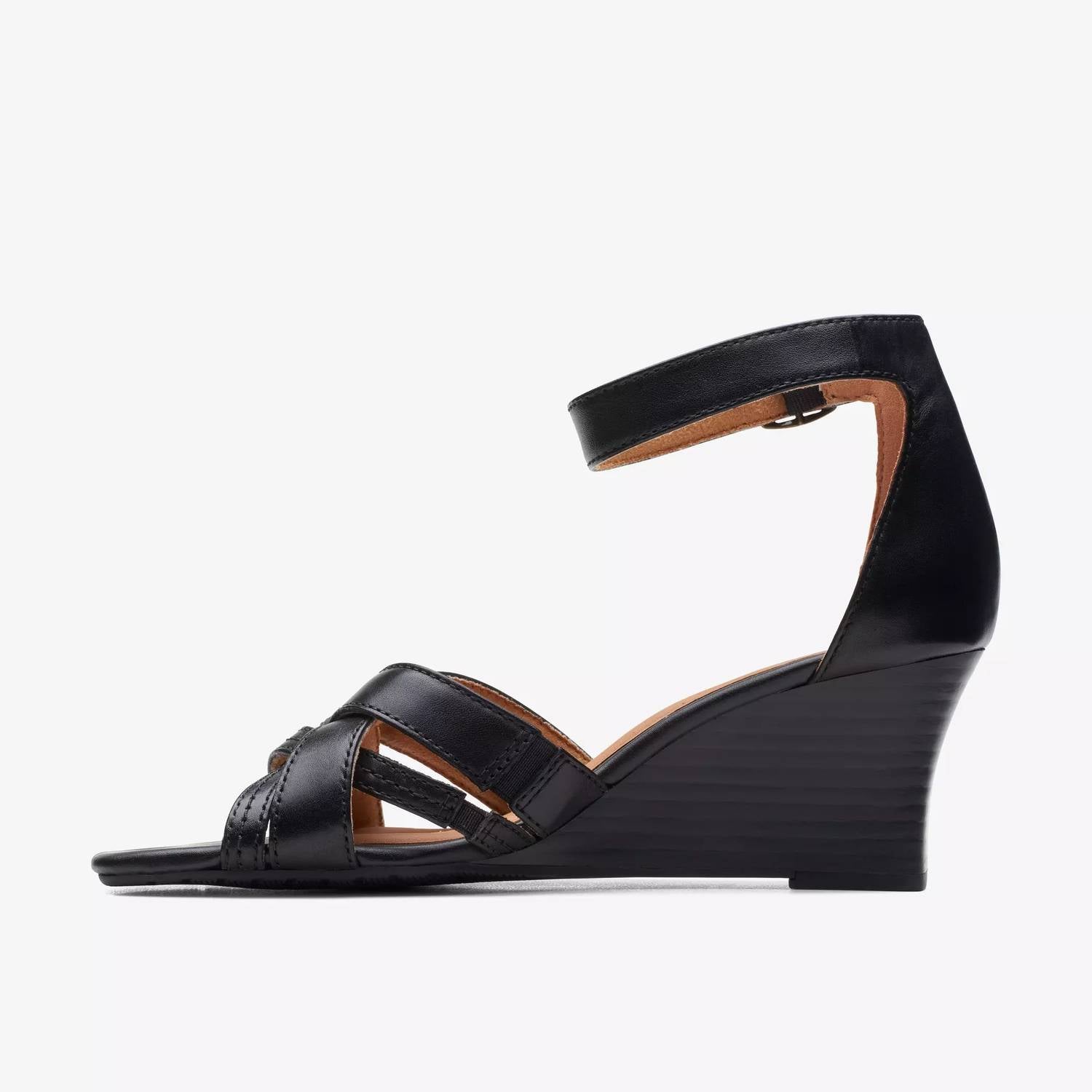 Clarks Women's Cielo Charm Wedge Sandal in black leather - women's sandal - alternate view