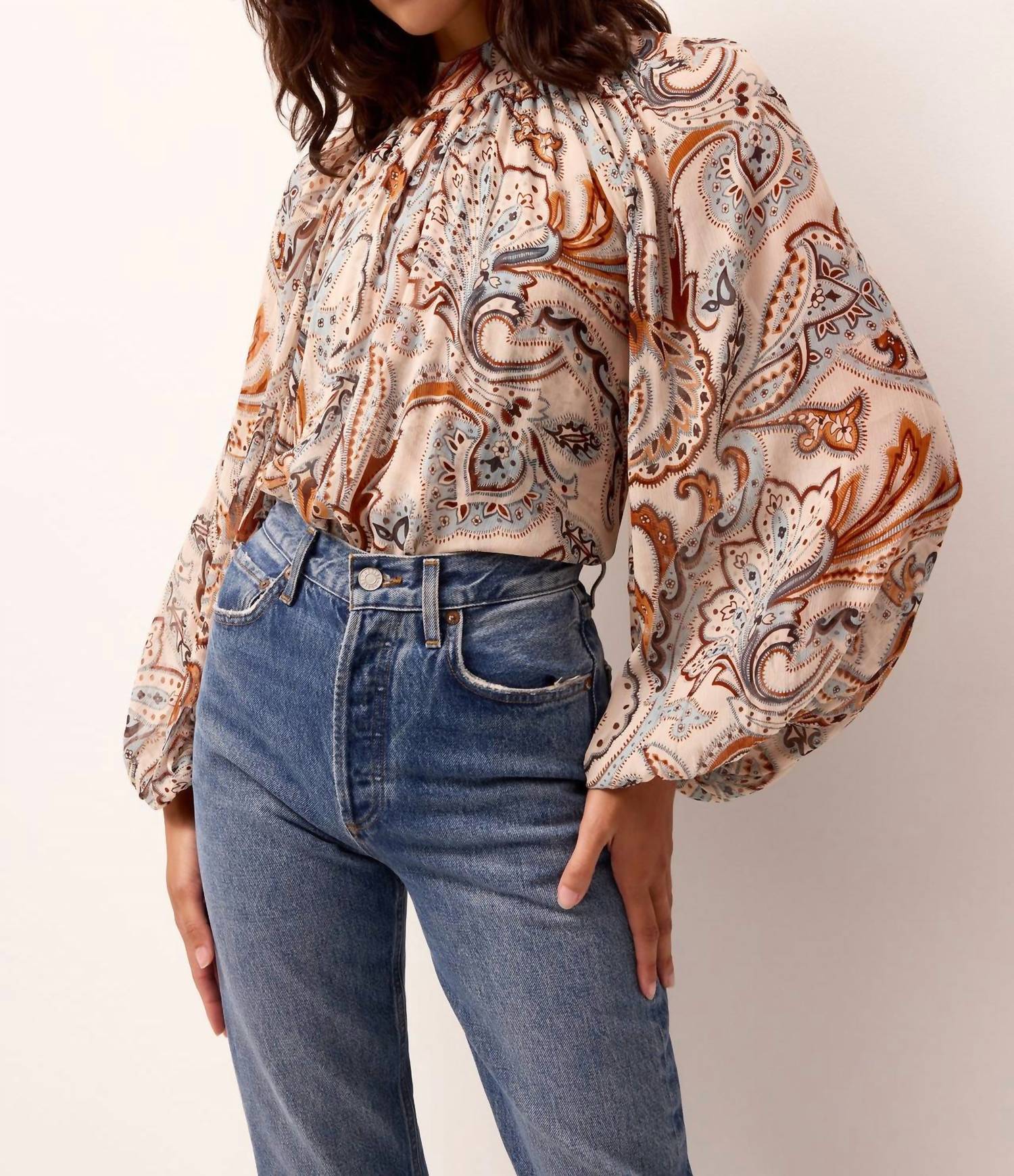 Marie Oliver - Scottie Paisley Print Crinkle Chiffon Printed Top