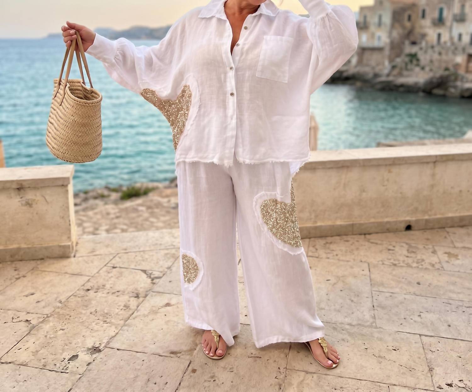 Made in Italy Amore Linen Button-Down Shirt in italy amore linen button down shirt in white - women's shirt - view 4