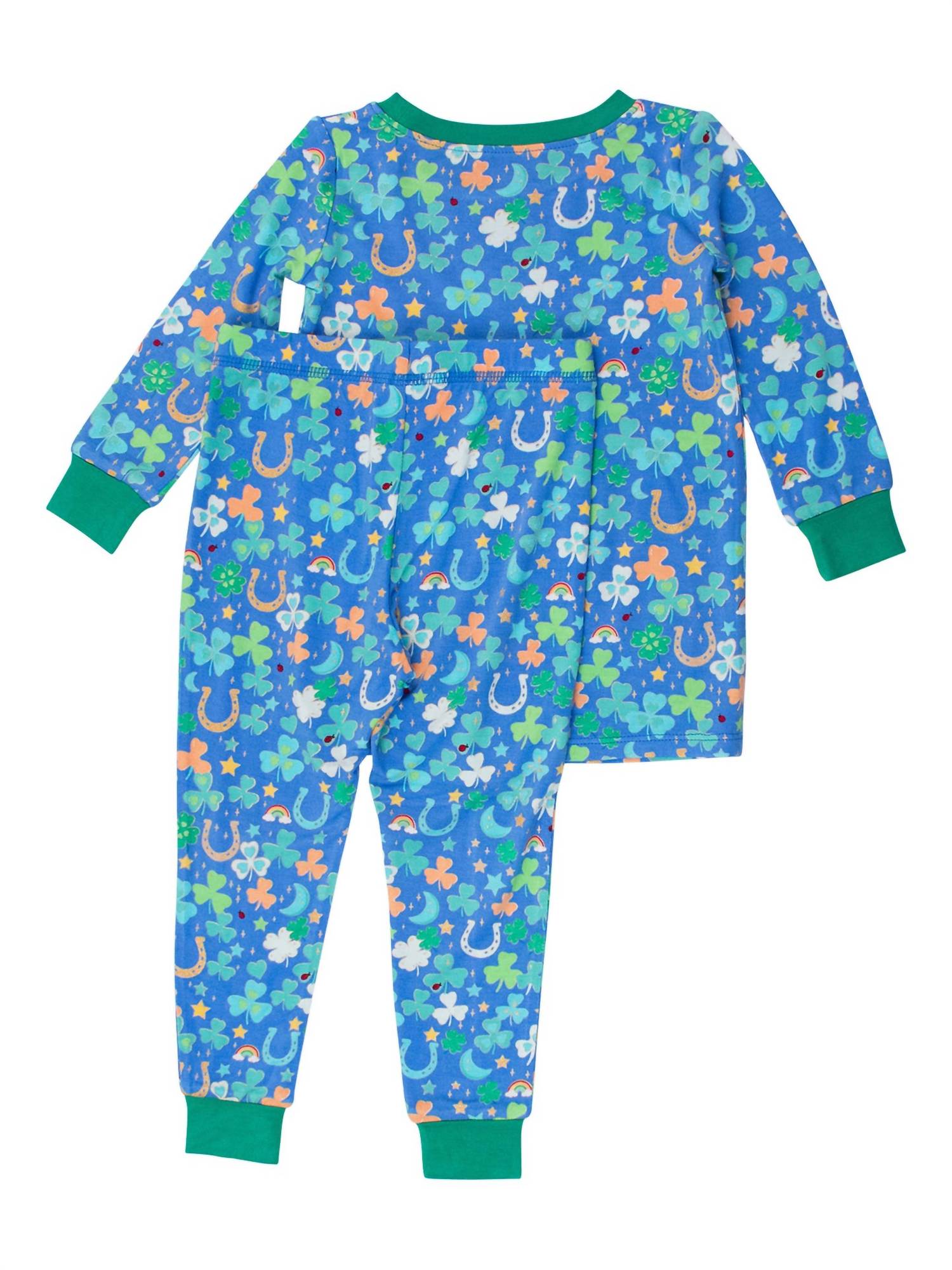 RuffleButts Boy's Softsnooze Lucky Day Long Sleeve Pajama Set in blue - kids' sleepwear - detail view