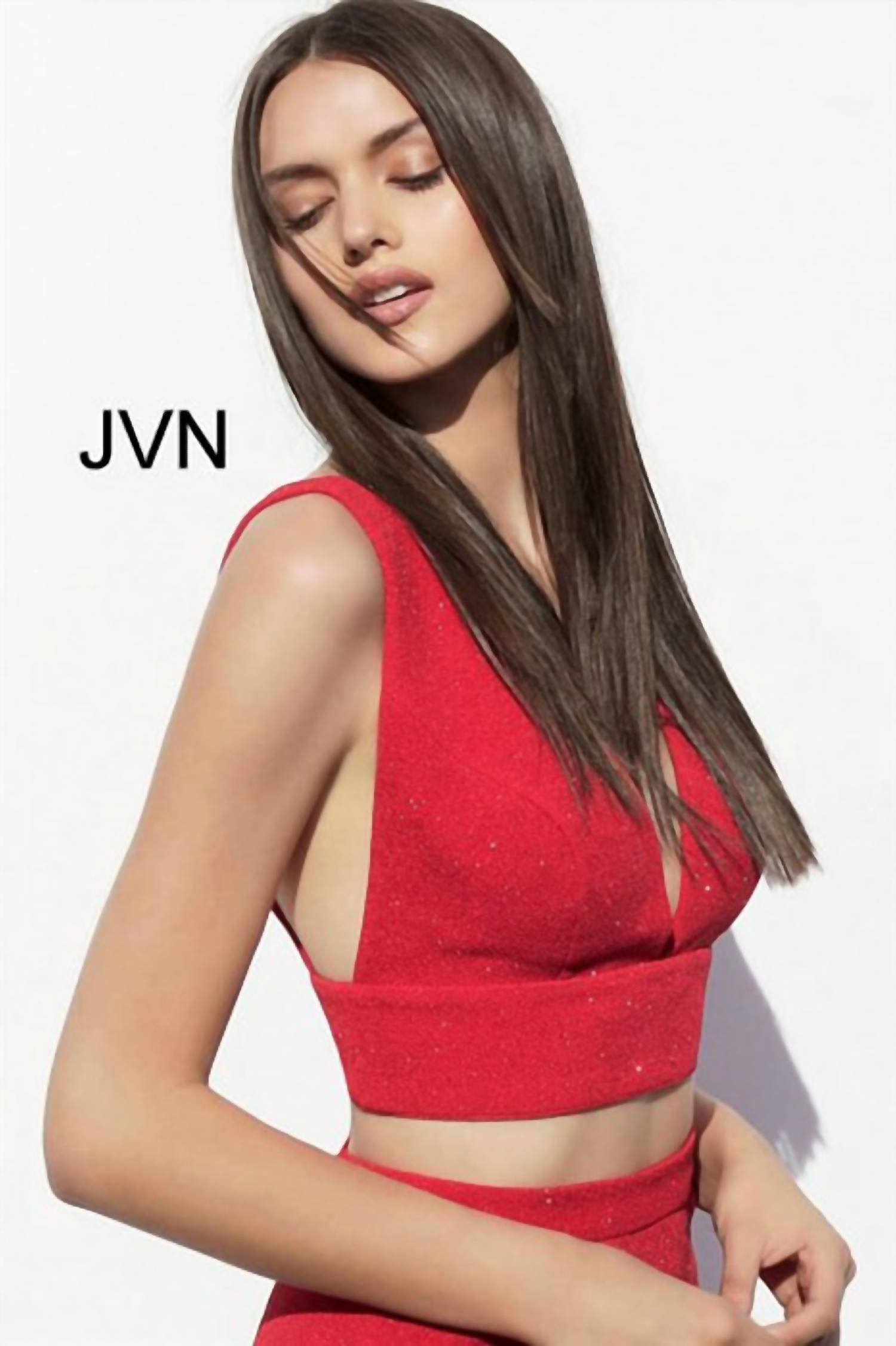 Jovani - Two Piece Fitted Glitter Short Dress