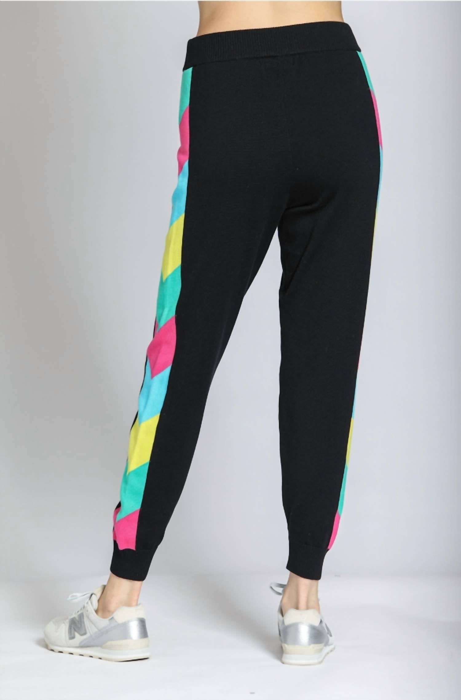 APNY Colorful Side Stripe Jogger in black multi - women's pants - alternate view