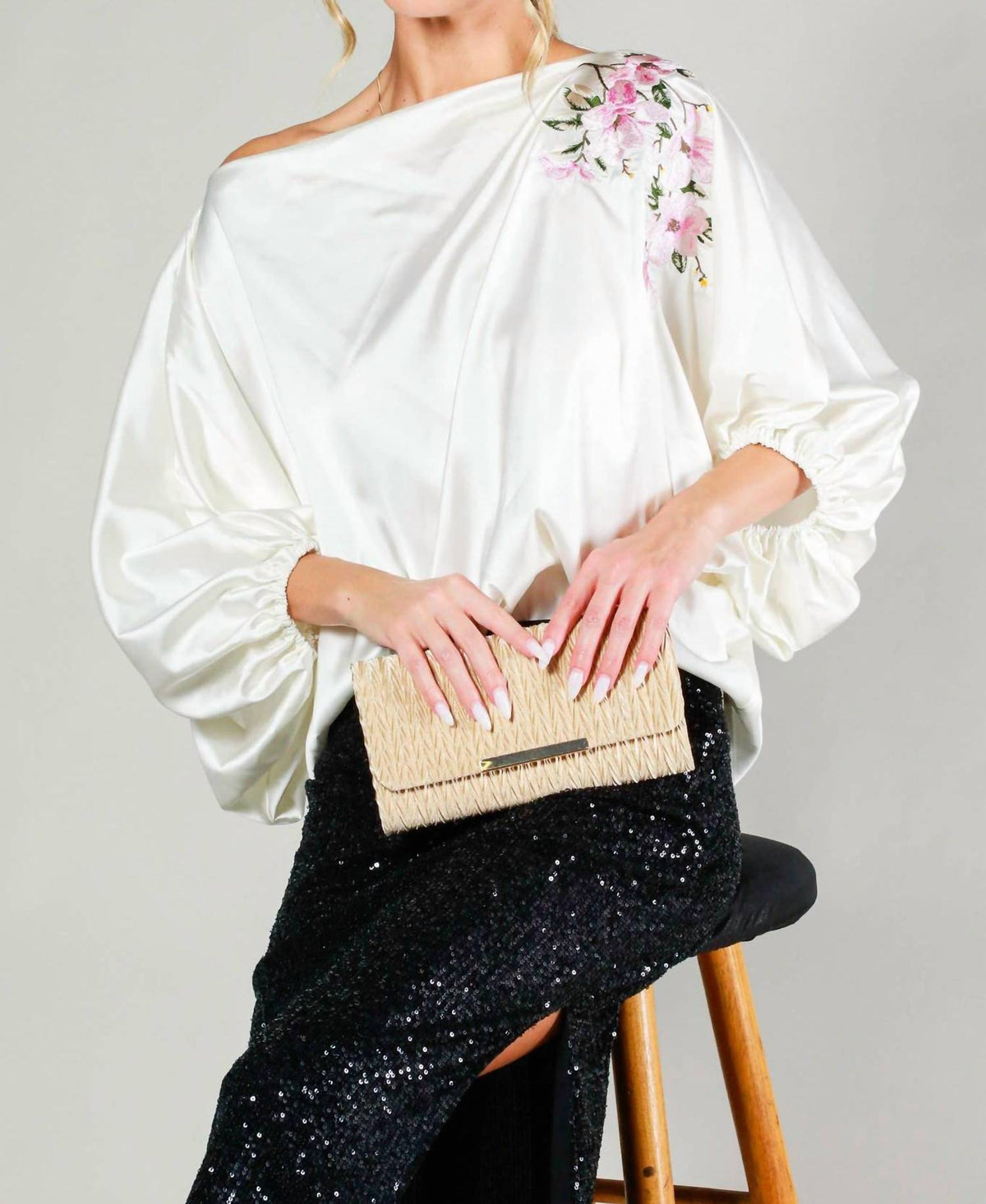 Vine & Love - Floral Embroidered Satin Blouse