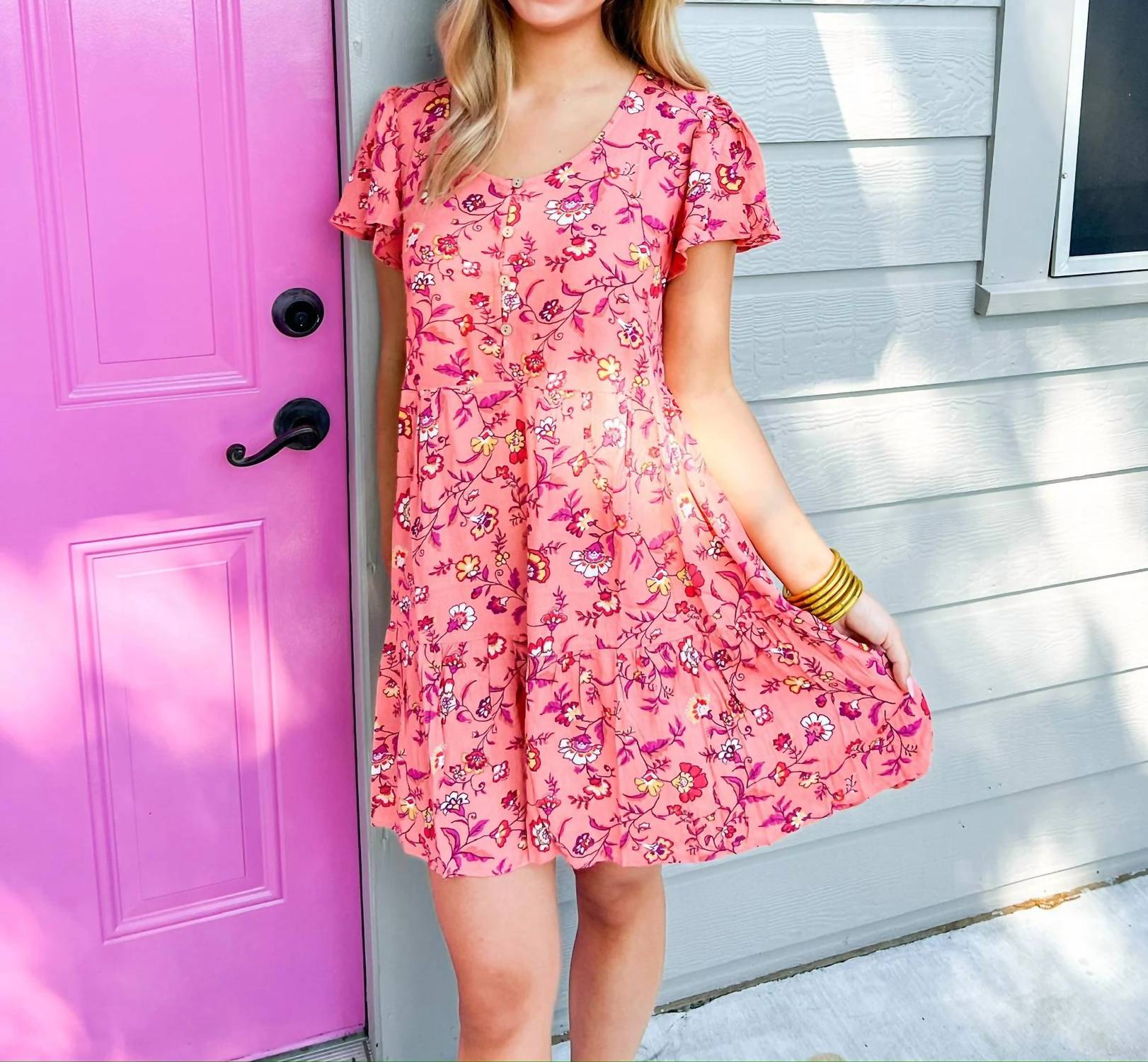 Easel - Coral Cream Dress