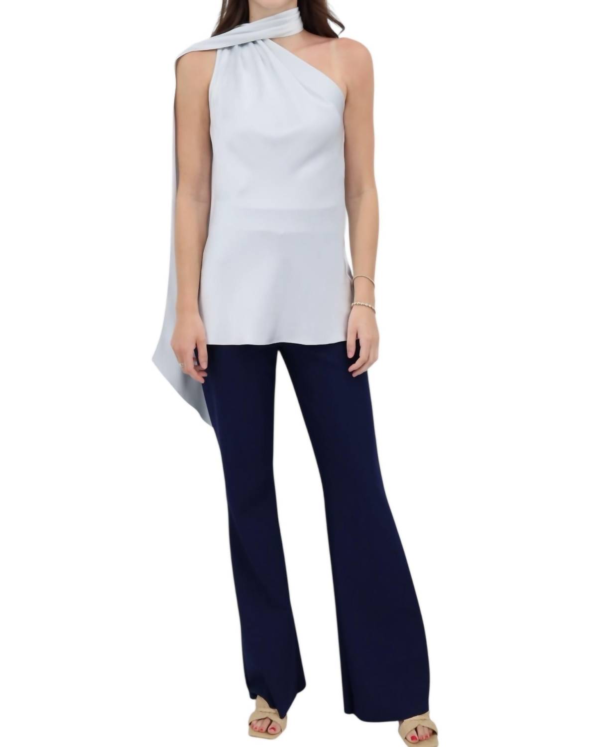Mi Jong Lee - Satin One Shoulder Bias With Scarf Top