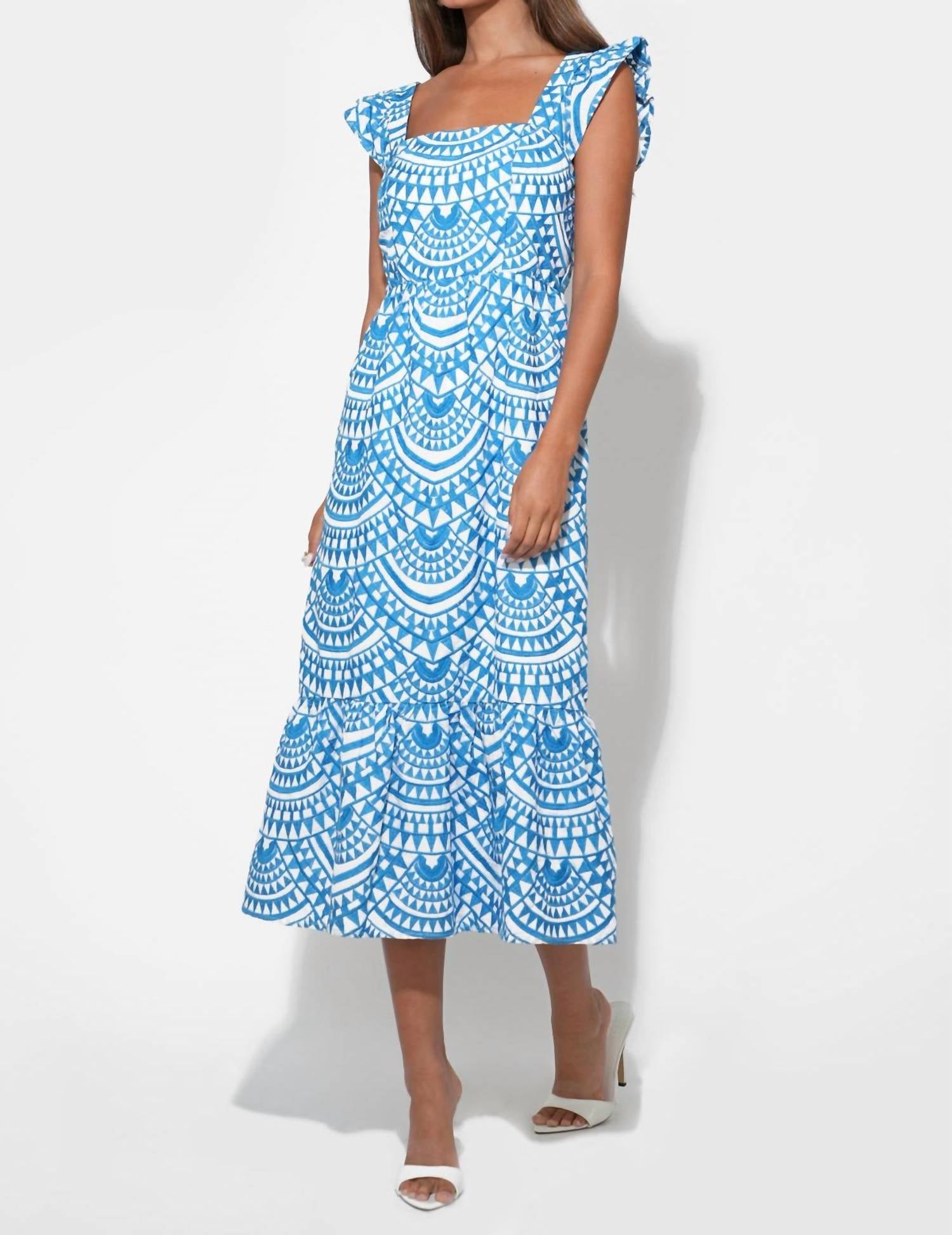 Adelyn Rae - Sadie Flutter Sleeve Embroidery Midi Dress