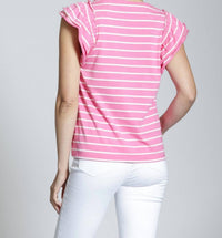 APNY Ruffle Cap Sleeve Tee in pink stripe - women's blouse - alternate view