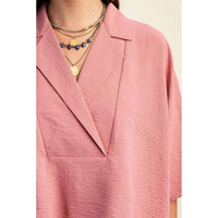 Style USA V-neck Collared Pop Over Top in dusty pink - women's blouse - view 4