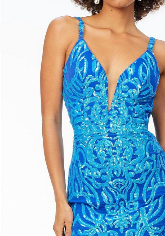 Ashleylauren - Sleeveless V-neck Sequin Cocktail Dress