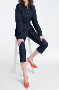 Favorite Daughter The Jade Pintuck Denim Jacket in oxford - women's jacket - detail view