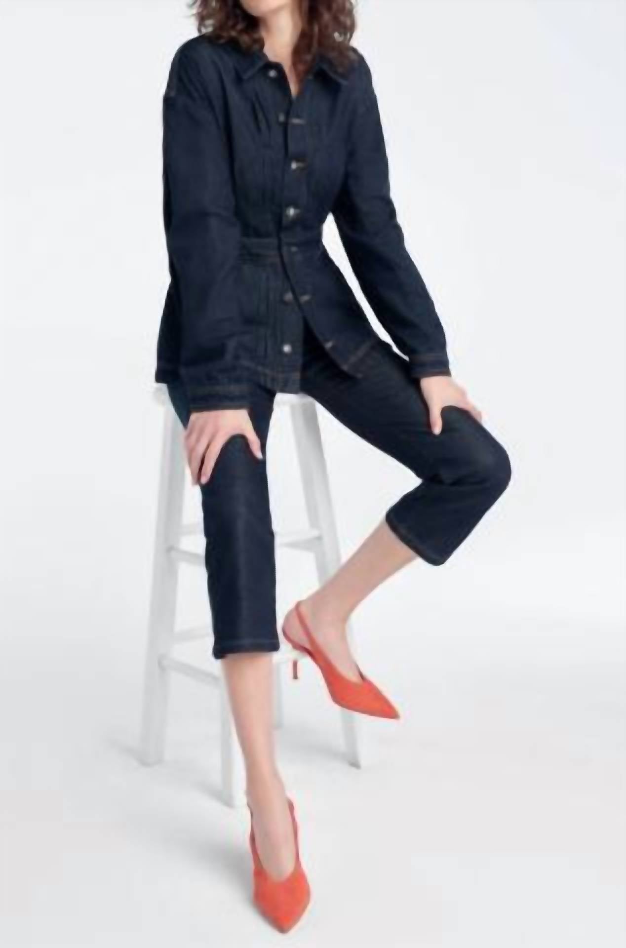 Favorite Daughter The Jade Pintuck Denim Jacket in oxford - women's jacket - detail view