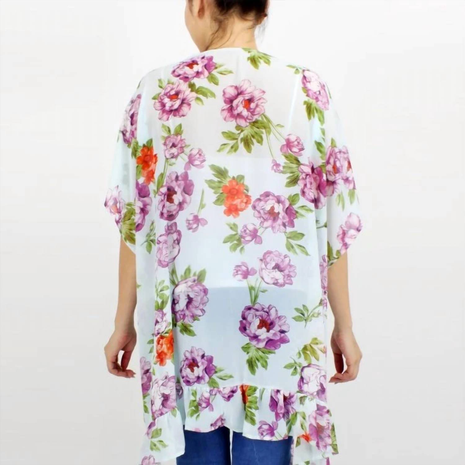 Judson & Company - Floral Print Kimono With Ruffled Sleeves