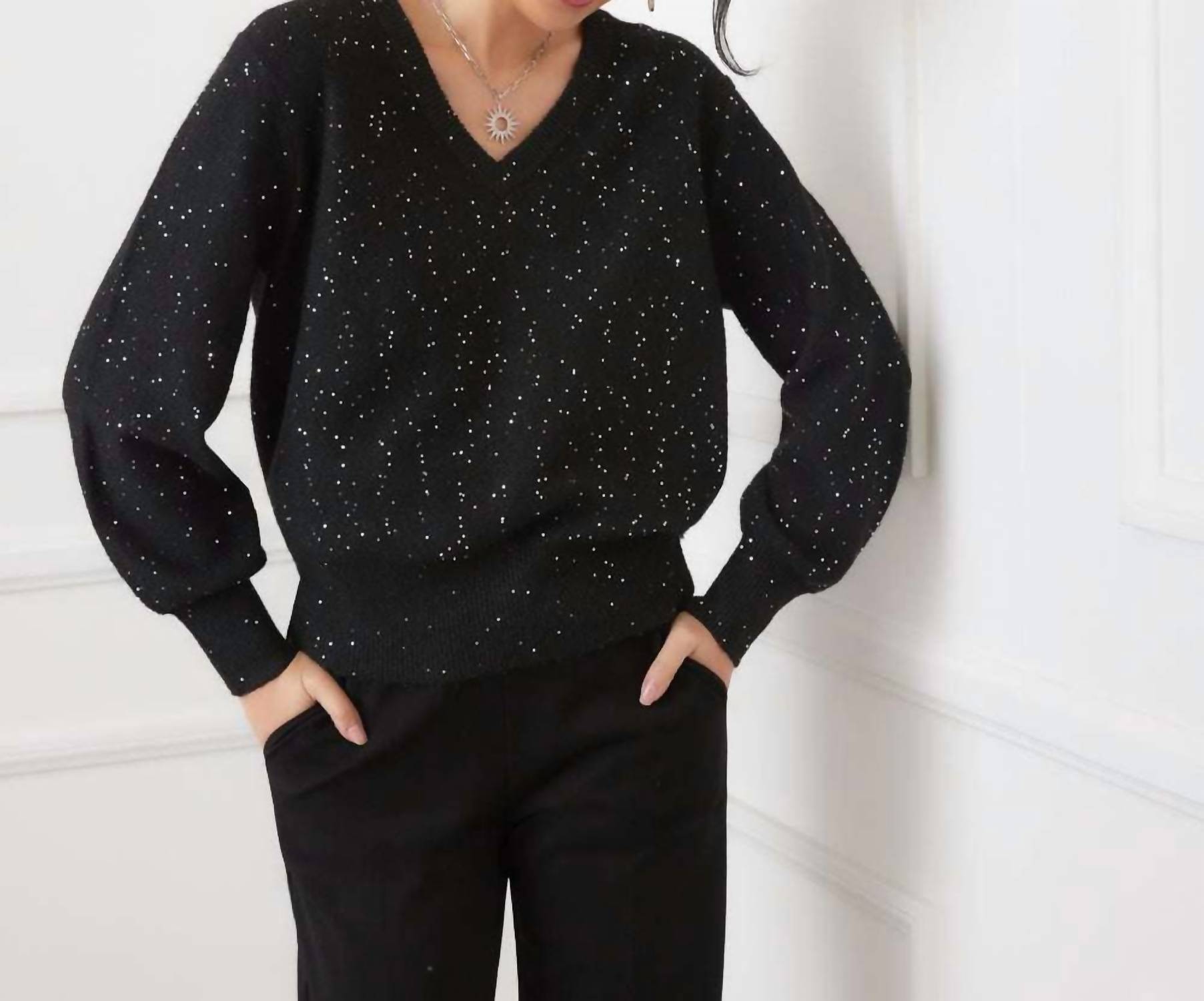 Karen Kane - Sequin V-Neck Sweater