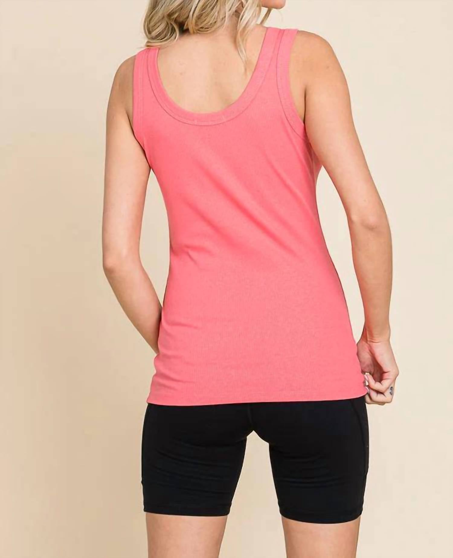 Culture Code Scoop Neck Tank Top in new coral pink - women's tank top - detail view