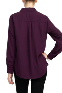 Magaschoni - Collar Neck Long Sleeves Front Button Detail Top