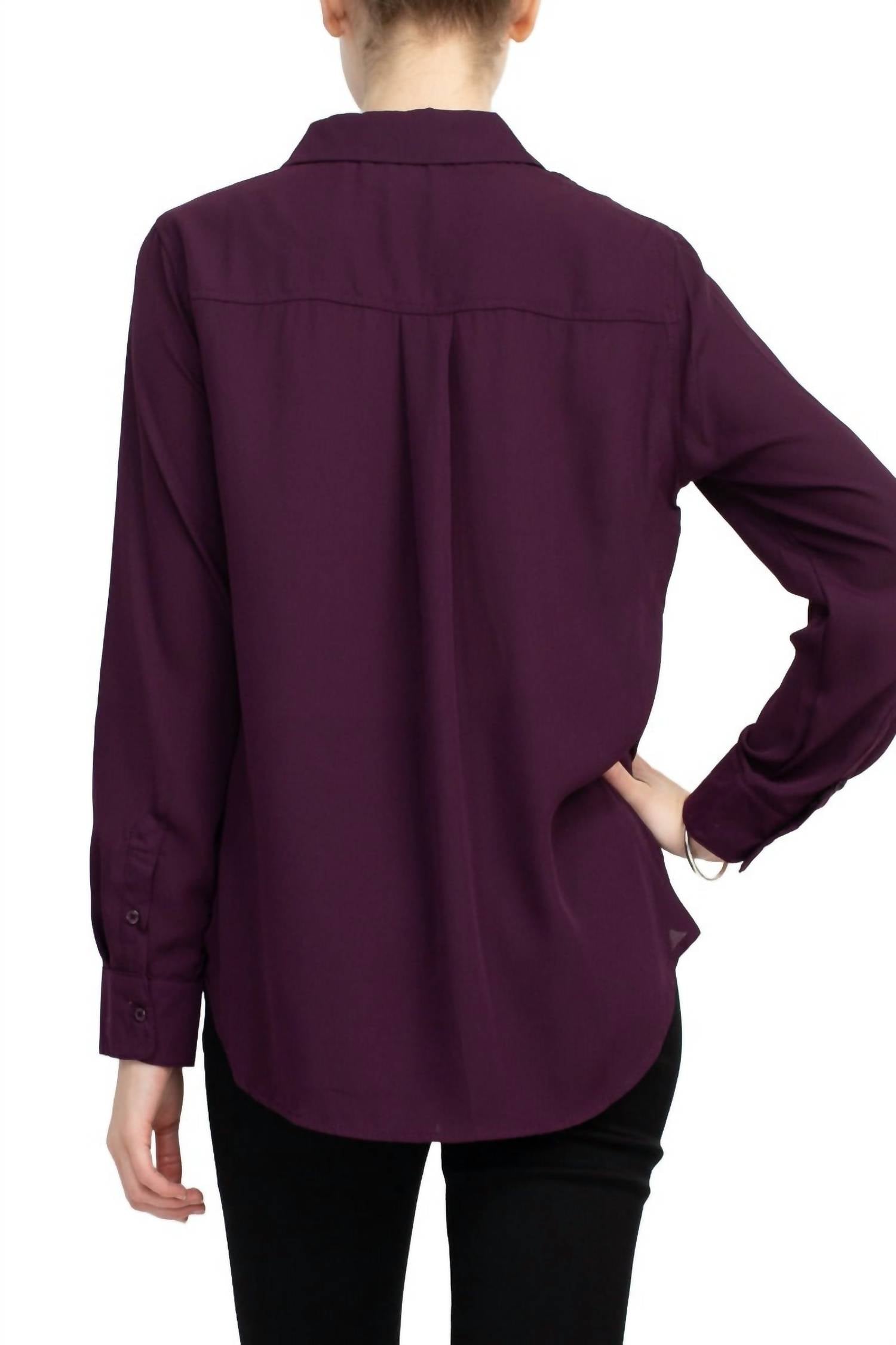 Magaschoni - Collar Neck Long Sleeves Front Button Detail Top