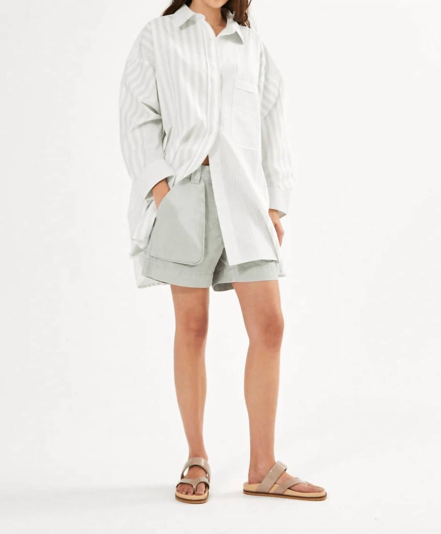 Rabens Saloner Bobbie Striped Oversized Button Down Shirt in dirty chalk stripe - women's shirt - alternate view
