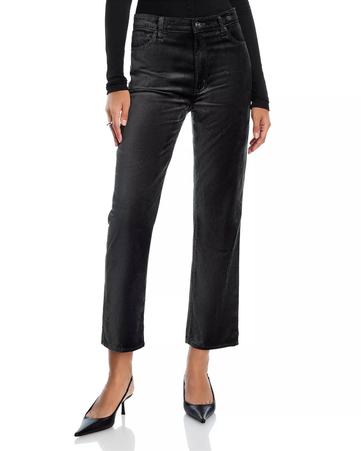 FRAME Le Sleek Straight Velveteen Jeans in green smoke - women's jeans