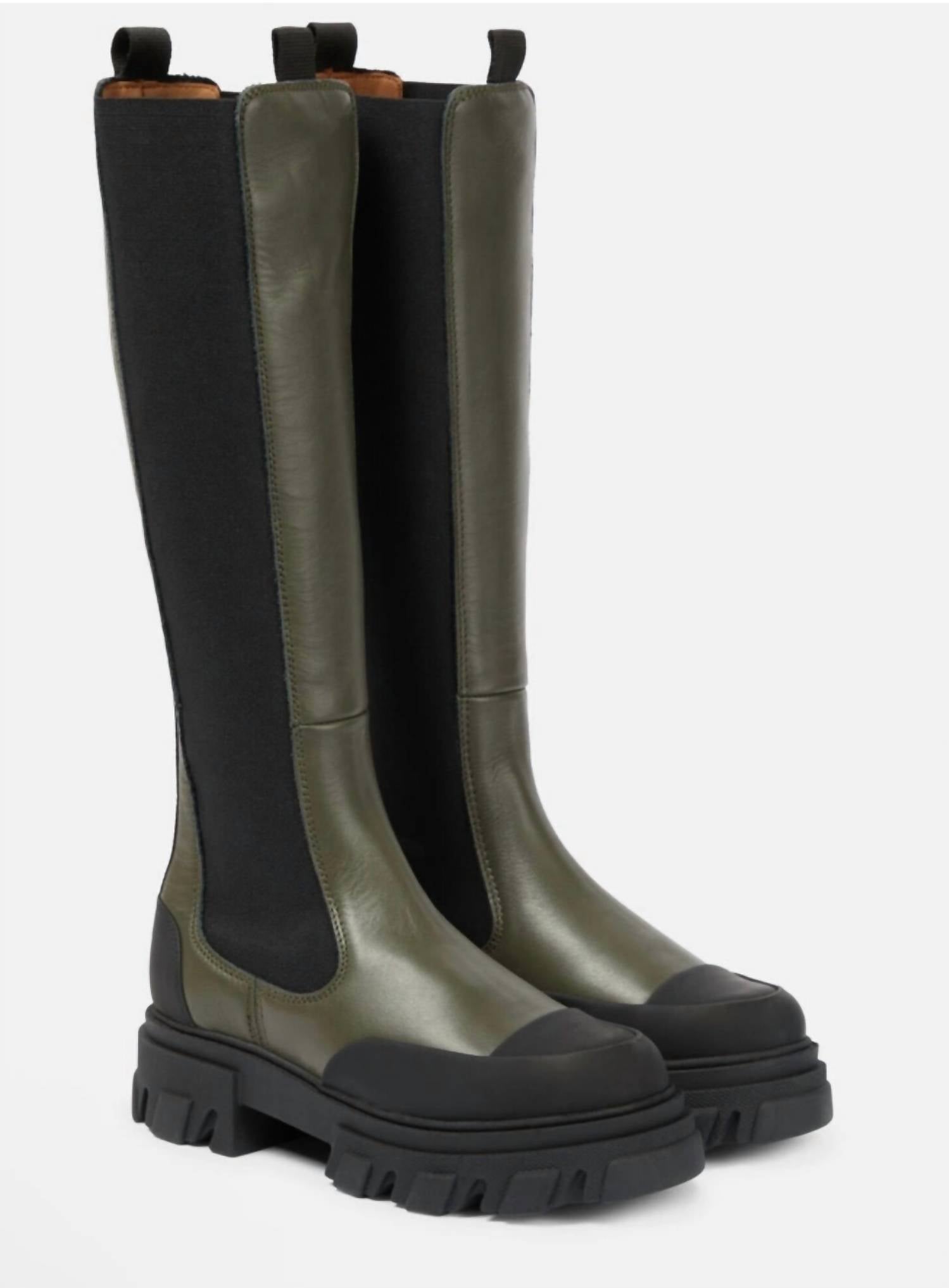 Ganni - Women's Cleated Knee-high Chelsea Boots
